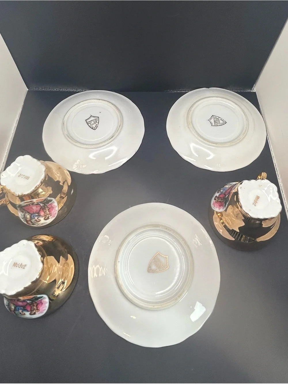 Vintage Golden Courting Colonial Couple Cup and Saucer